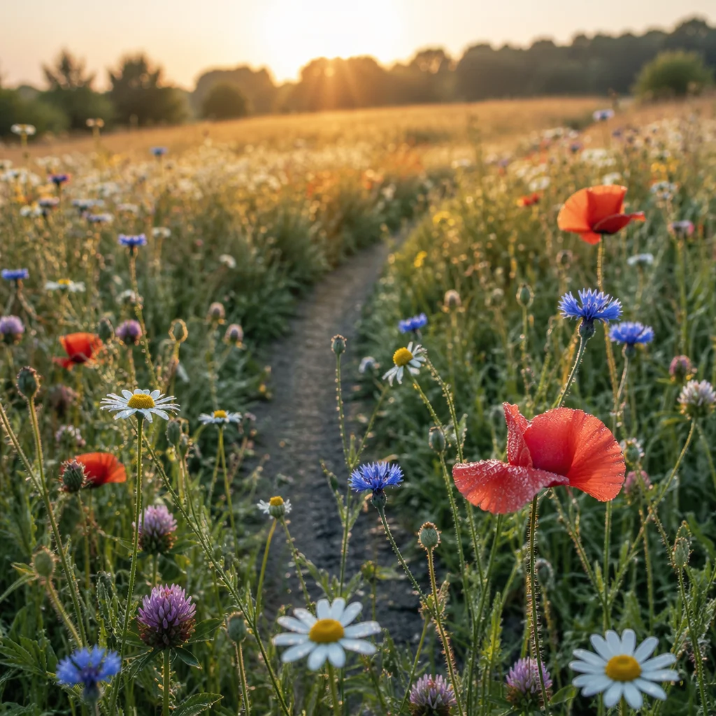 Sunrise Wildflower Meadow with Natural Blooms