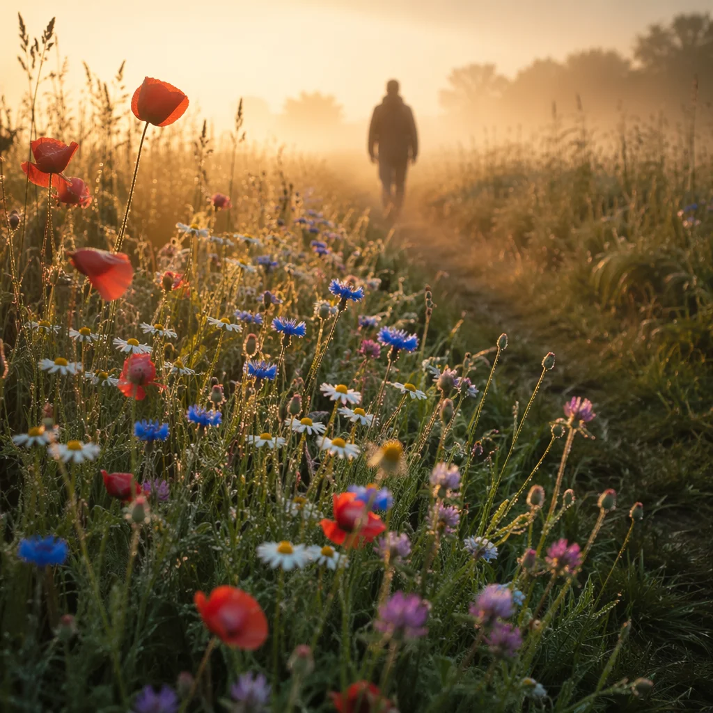 Sunrise Wildflower Meadow Path in Quiet Gratitude