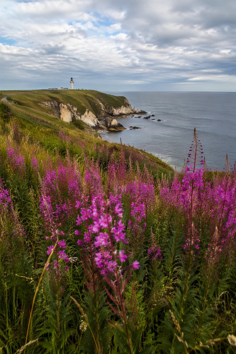Coastal Wildflower Meadow Overlooking Lighthouse Cliffs