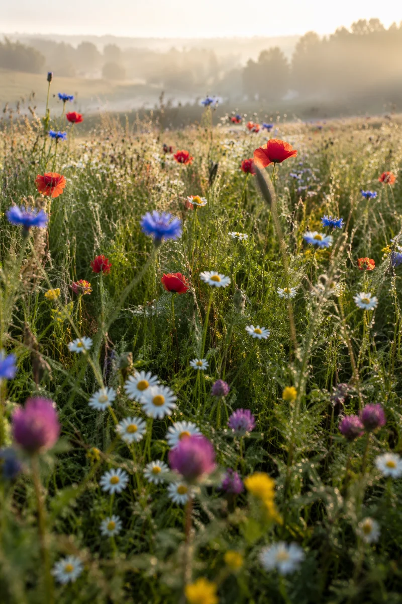 Sunlit Wildflower Meadow in Mixed Bloom