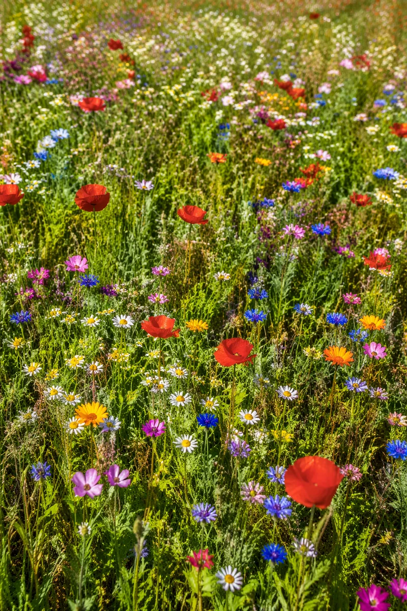 Sunlit Wildflower Meadow in Summer Bloom