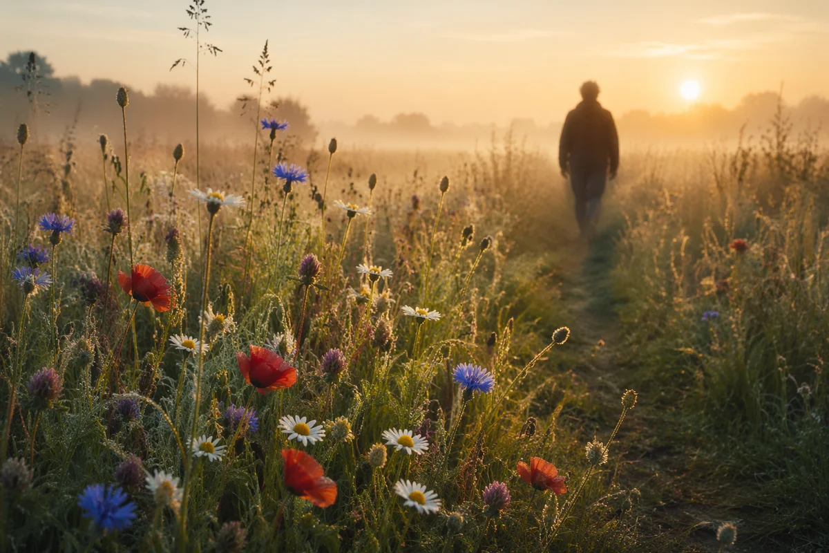 Peaceful Sunrise Walk Through Wildflower Meadow