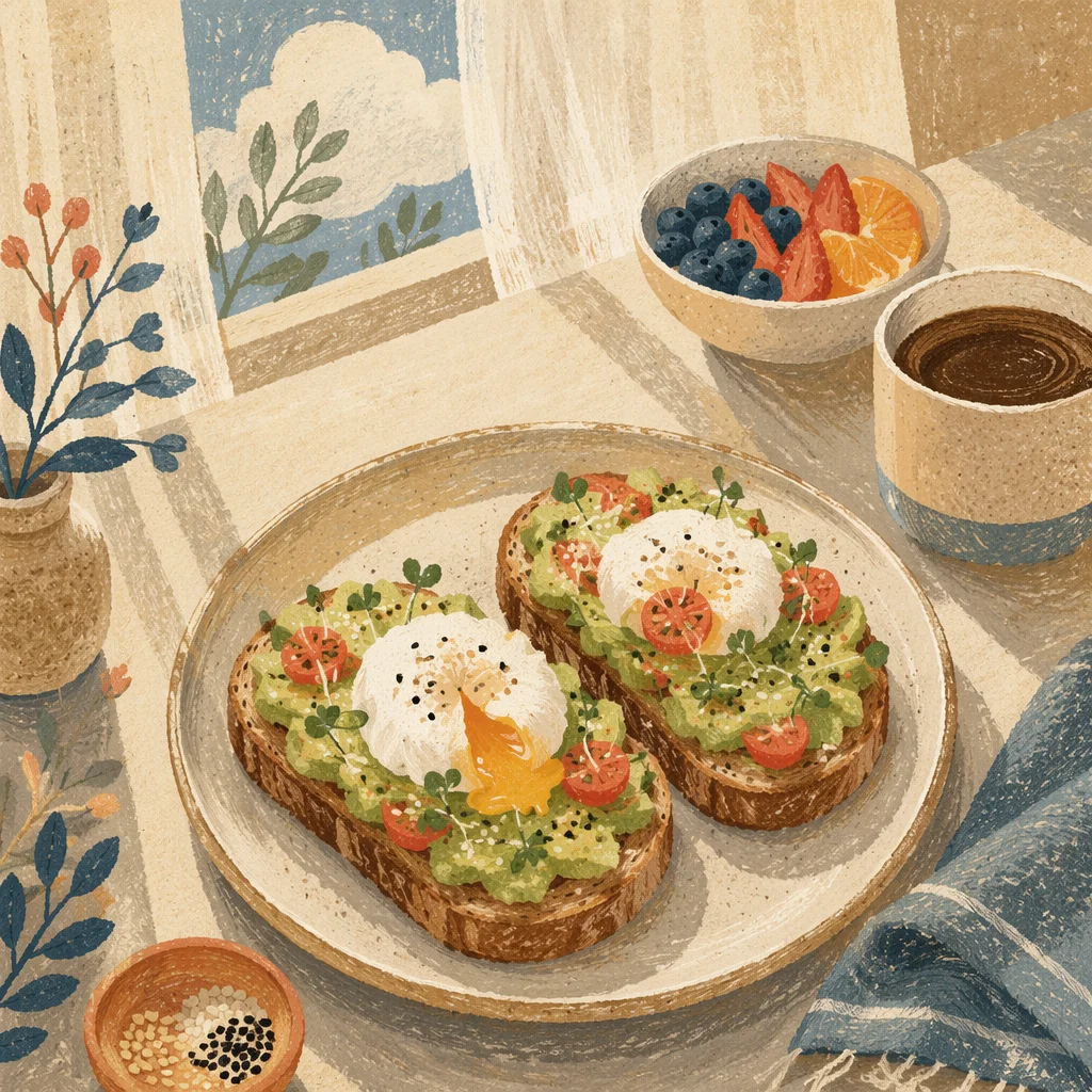 Sunlit Avocado Toast Brunch with Poached Egg