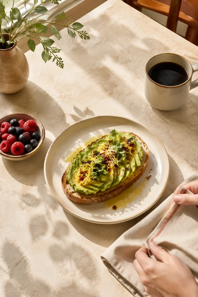 Trendy Avocado Toast Brunch by Window