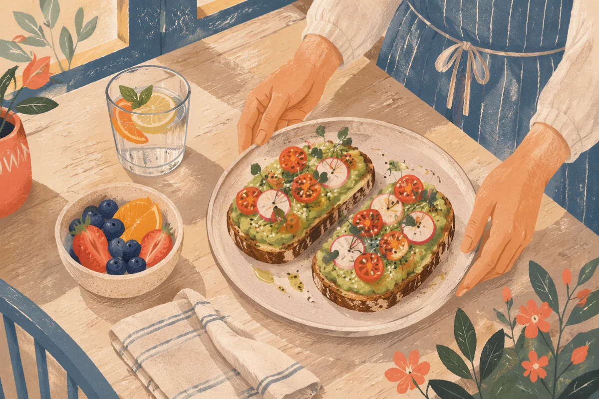 Healthy Avocado Toast Brunch in Cozy Cafe