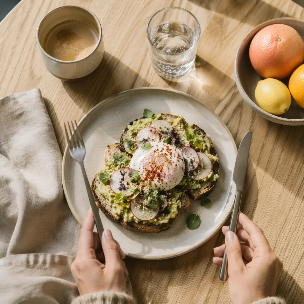 Trendy Avocado Toast Brunch Flat Lay
