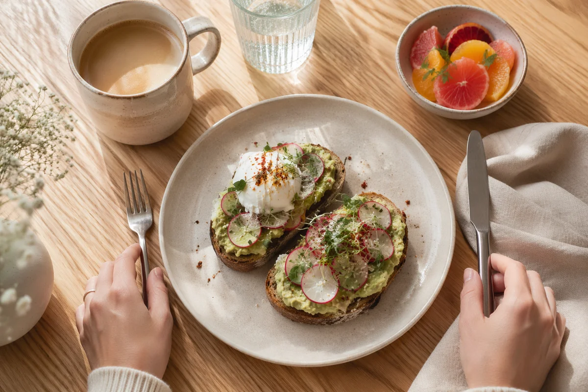 Trendy Avocado Toast Brunch Flat Lay