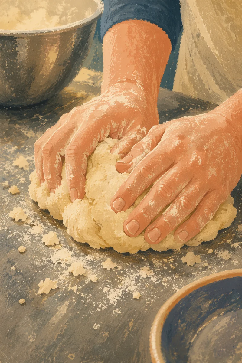 Hands Kneading Cookie Dough in Kitchen