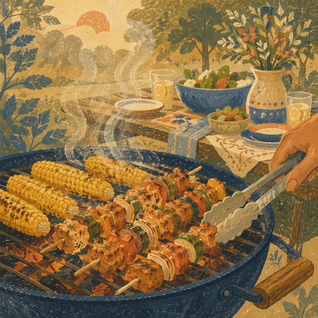 Backyard Barbecue Grill Summer Cookout Scene