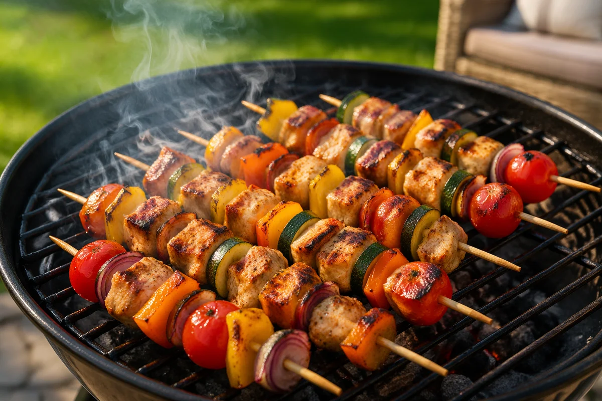 Summer Barbecue Skewers on Charcoal Grill