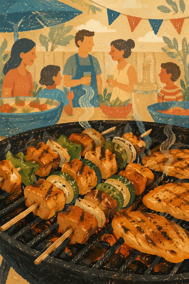 Summer Barbecue Skewers on Outdoor Grill