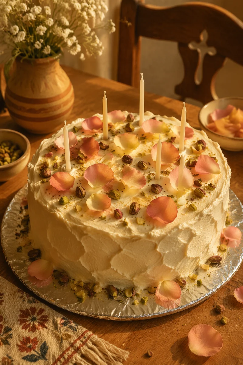 Rustic Birthday Cake with Candles and Petals