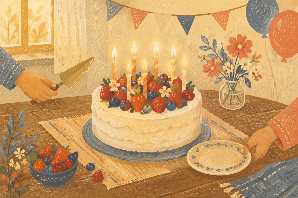 Cozy Birthday Cake with Glowing Candles