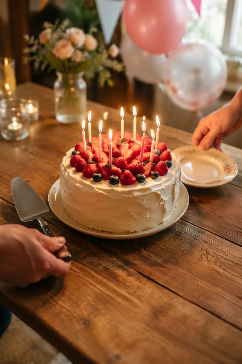 Homemade Birthday Cake with Glowing Candles