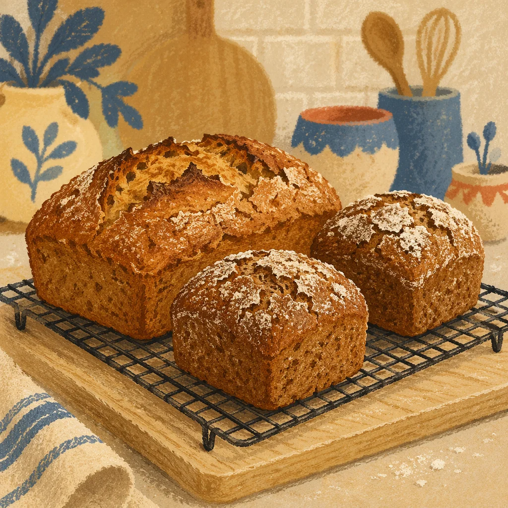 Fresh Artisan Bread Loaves on Bakery Rack