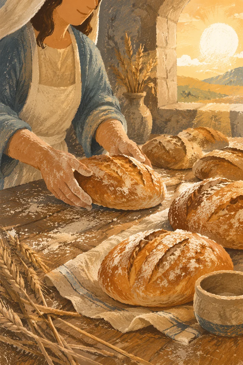 Fresh Artisan Loaves in Rustic Morning Bakery