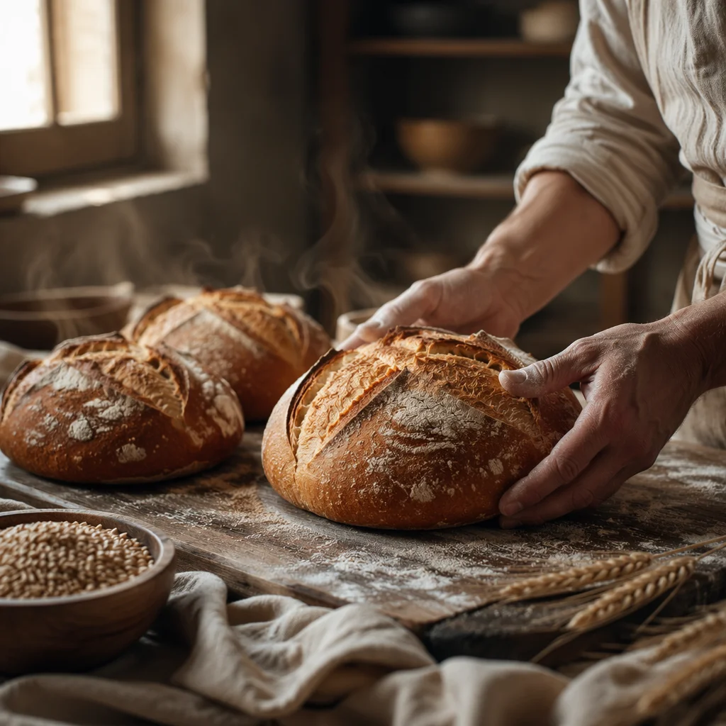 Fresh Artisan Loaves in Rustic Bakery