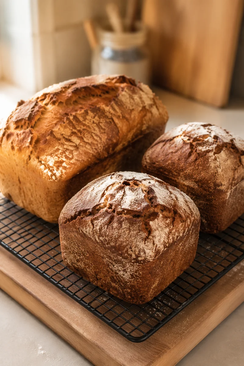 Fresh Artisan Bread Loaves on Cooling Rack