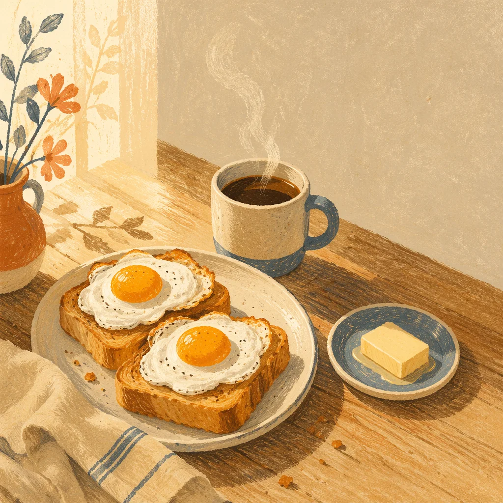 Cozy Breakfast Table with Eggs and Coffee