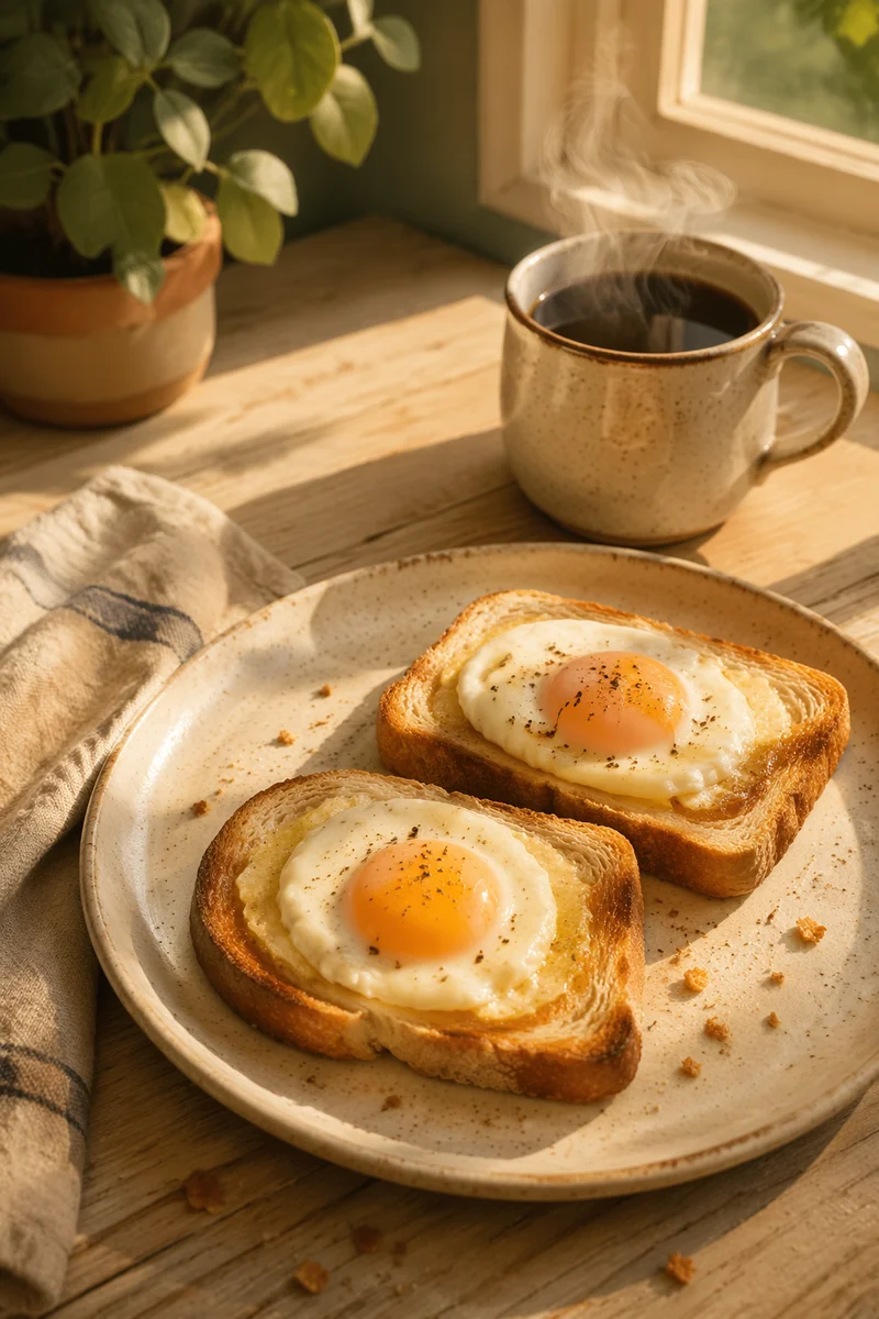 Cozy Breakfast Table with Eggs and Coffee