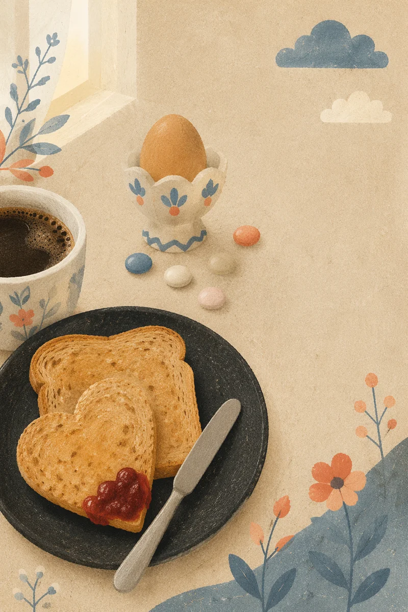 Cozy Breakfast Table with Eggs and Coffee