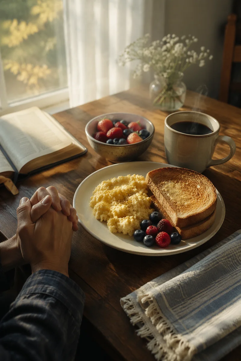 Peaceful Breakfast Prayer with Eggs and Coffee
