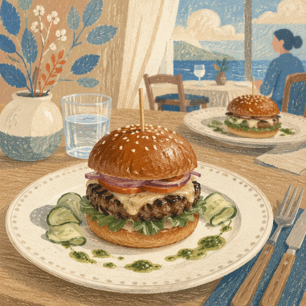 Gourmet Burger Plated in Fine Dining Style