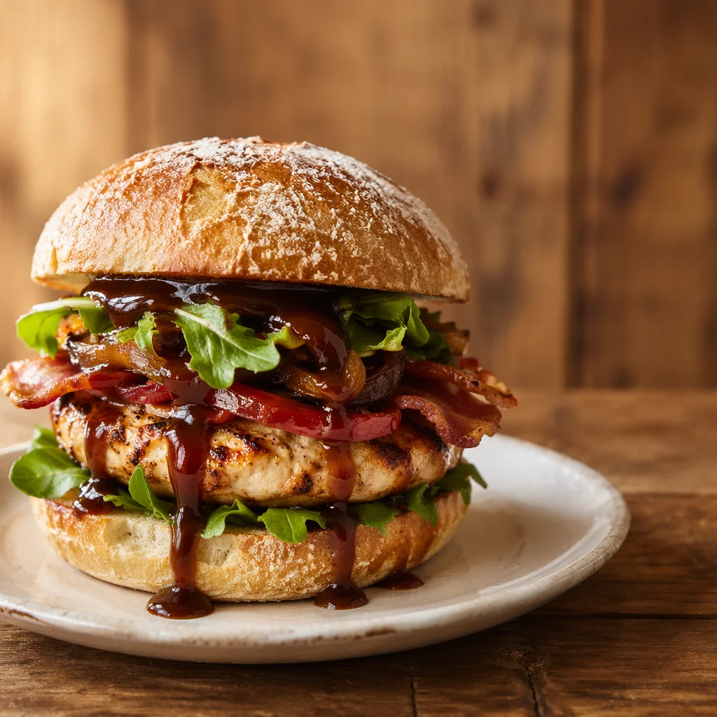 Gourmet Burger Close Up on Plate