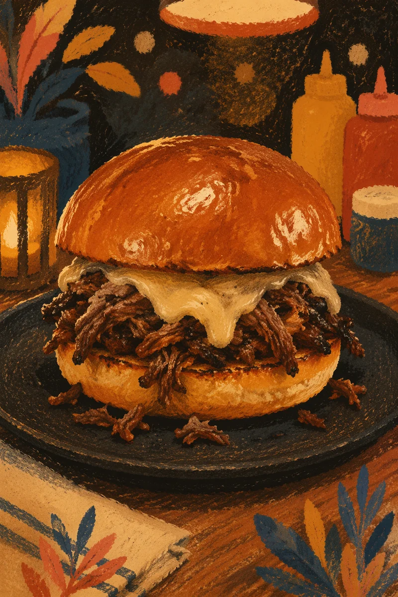 Gourmet Shredded Beef Burger Close-Up