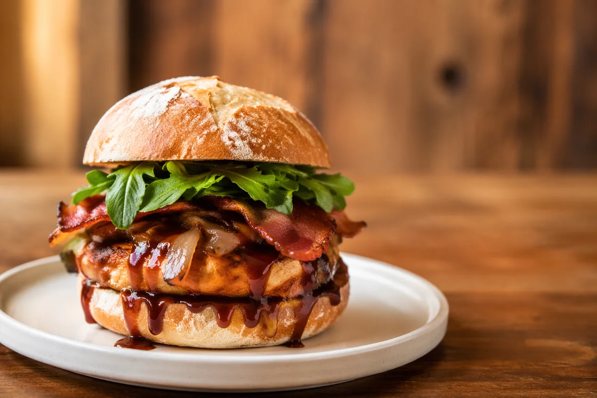 Gourmet Burger Close Up on Plate