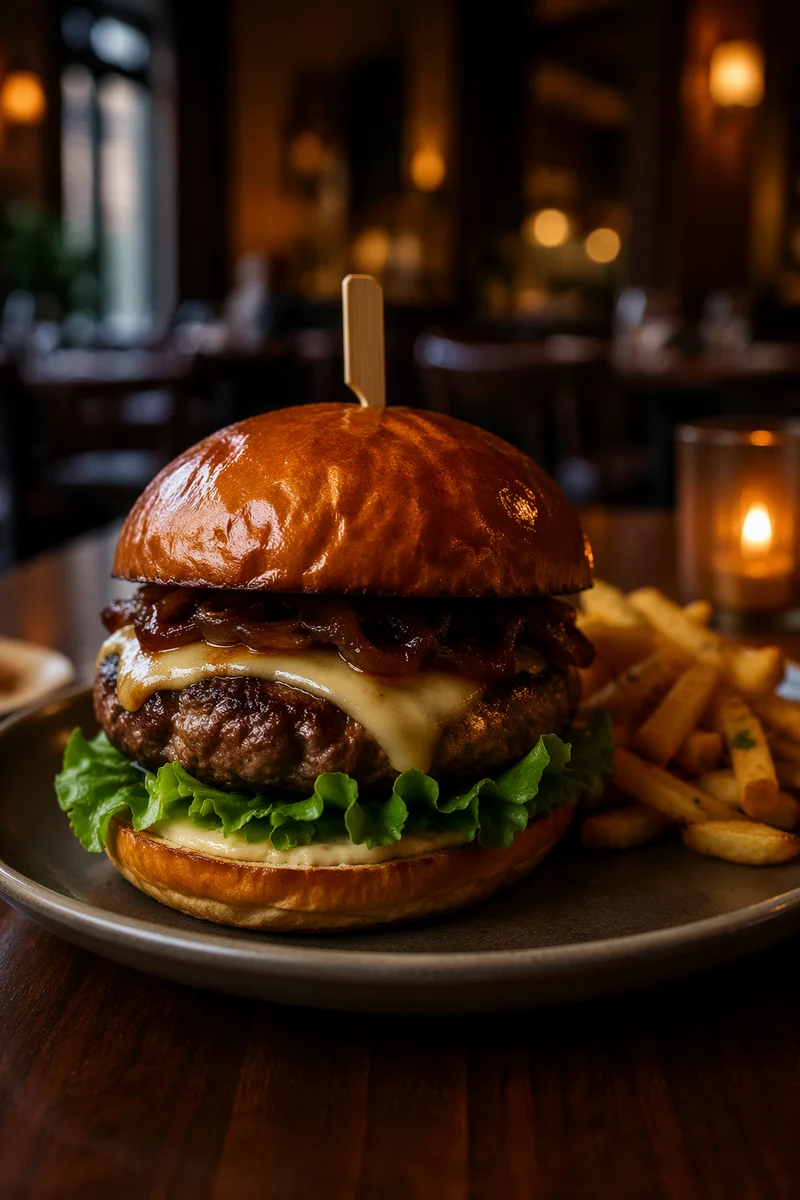 Warm Gourmet Burger Close Up
