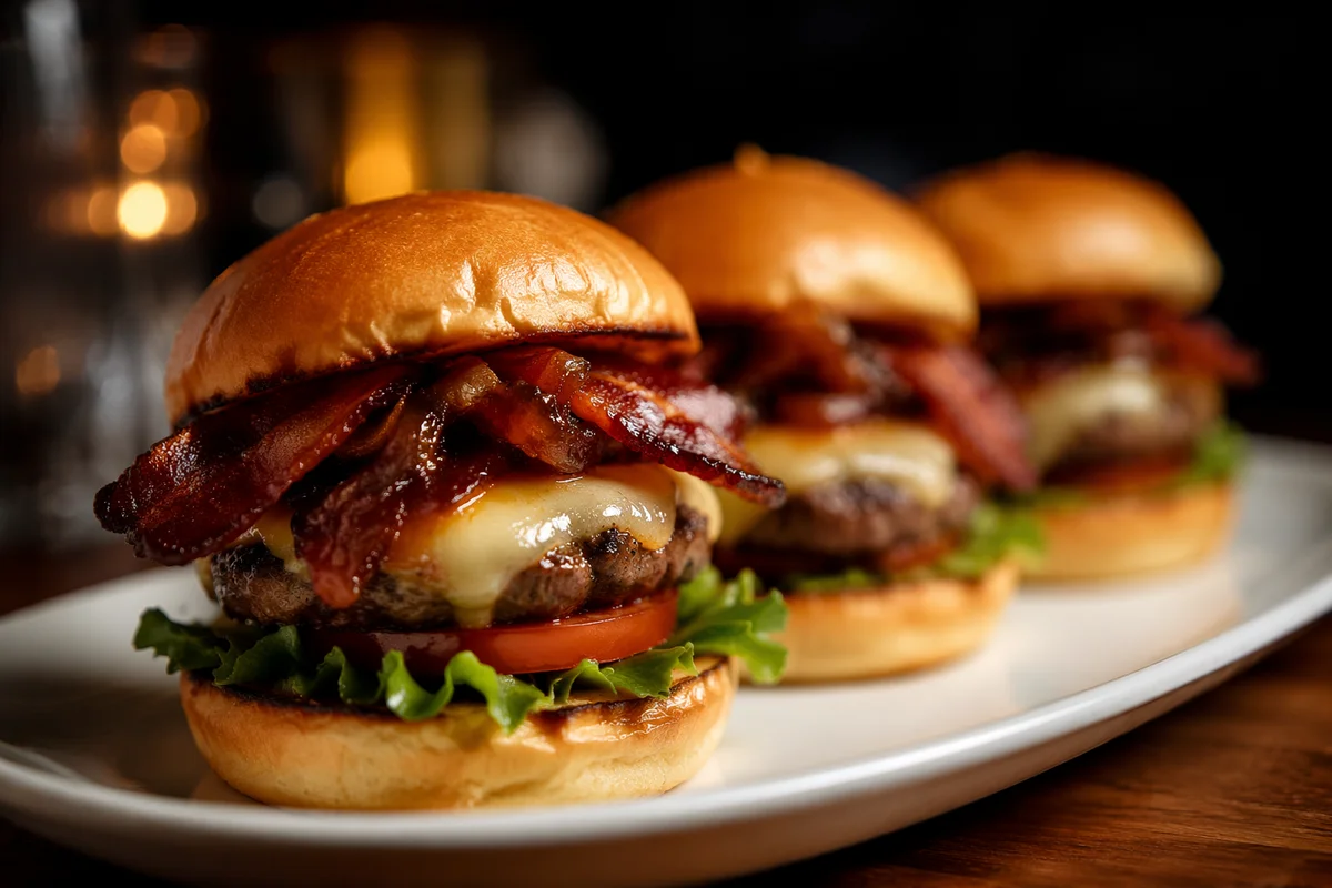 Gourmet Mini Burgers in Warm Restaurant Light