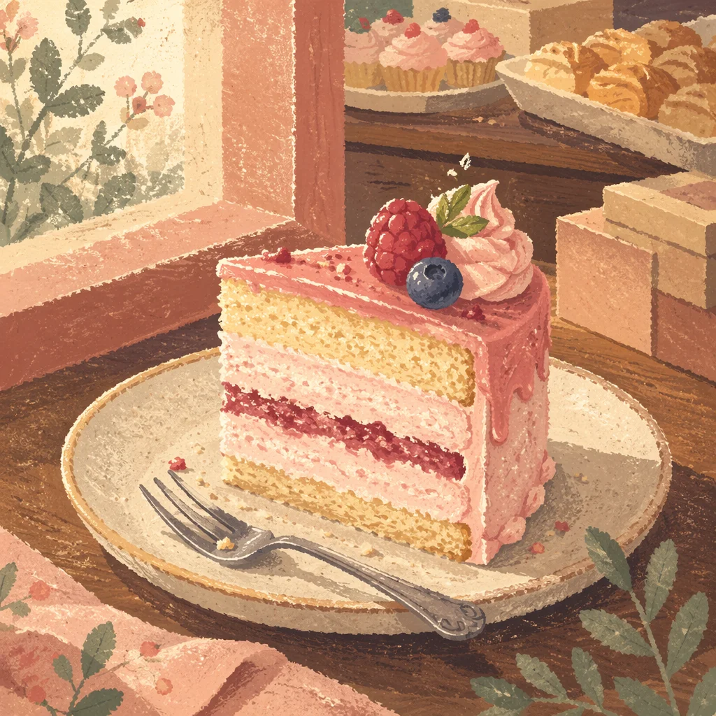 Decorated Cake Slice in Cozy Bakery