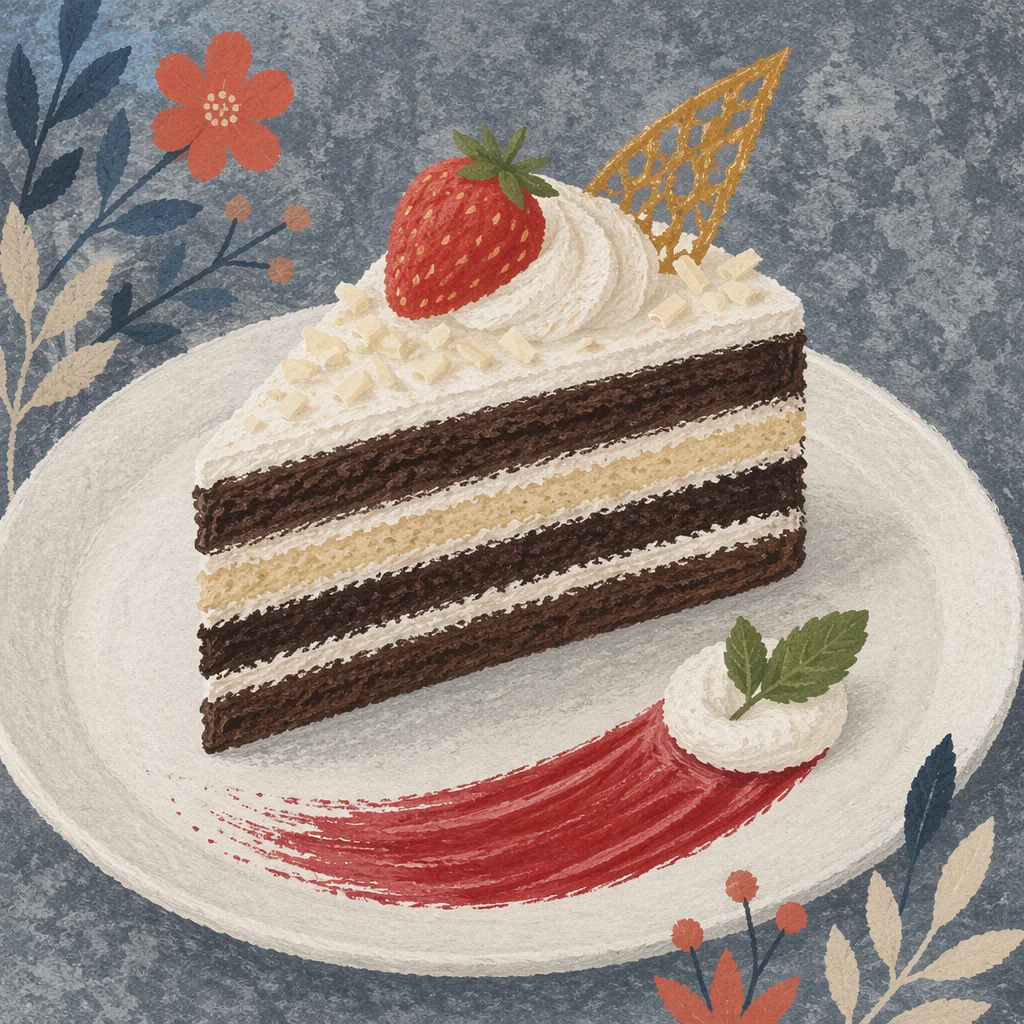 Elegant Layered Cake Slice with Berry Sauce