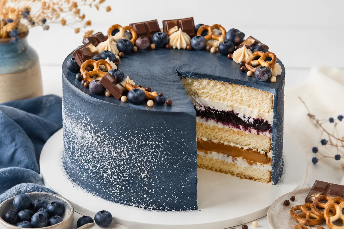 Charcoal Blue Berry Caramel Layer Cake