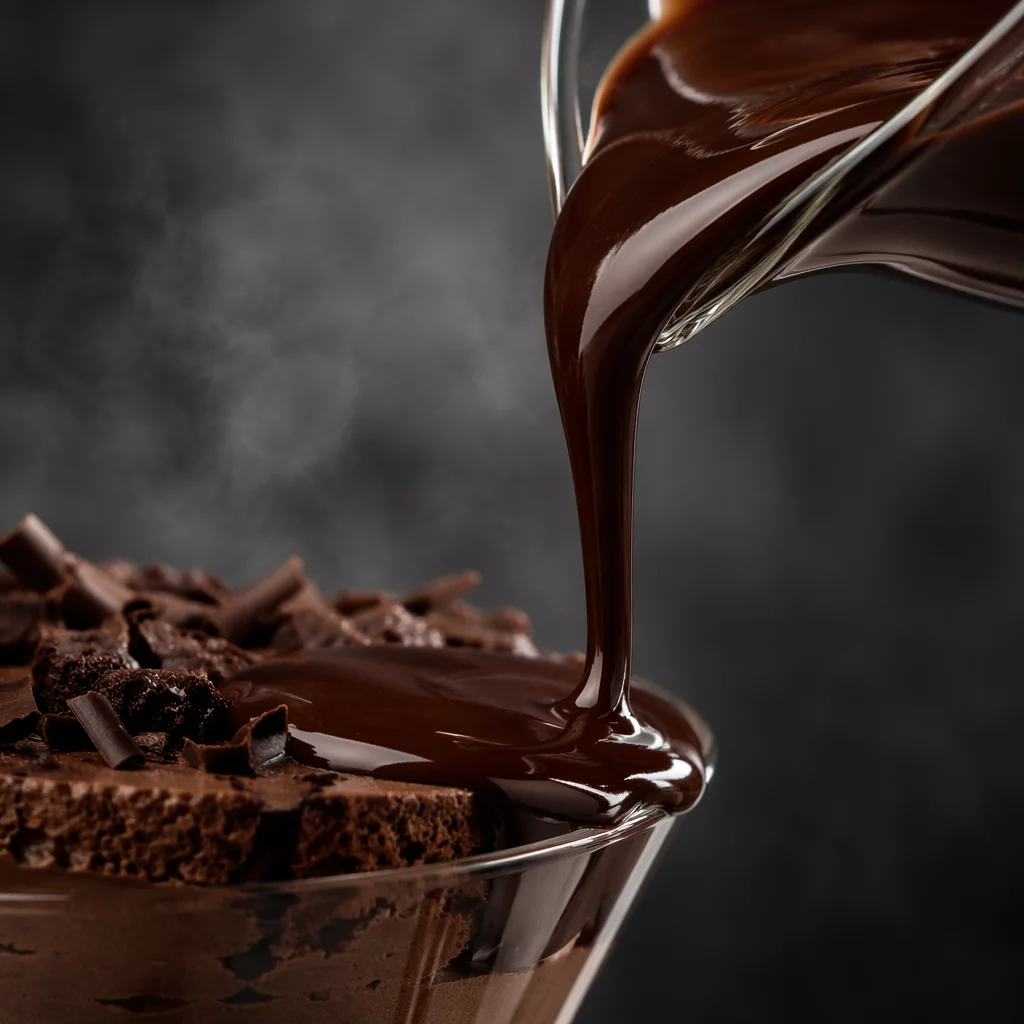 Glossy Dark Chocolate Dessert Close Up