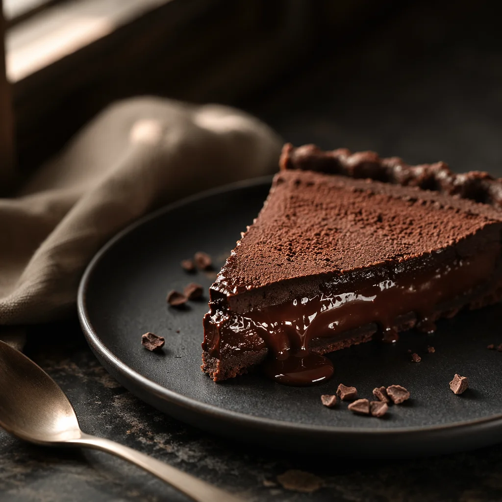 Moody Close-Up of Rich Chocolate Tart