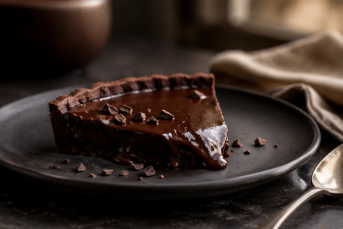 Moody Close-Up of Rich Chocolate Tart