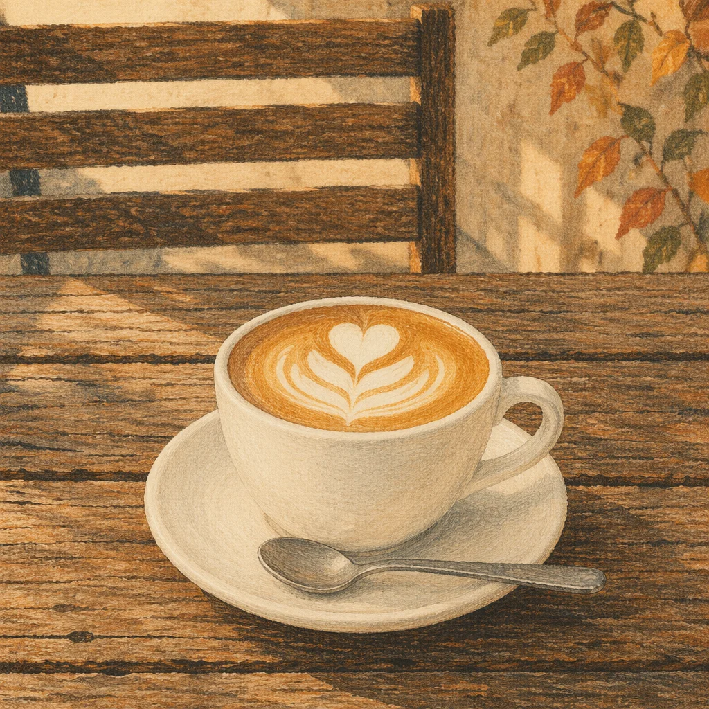 Morning Latte Art on Rustic Café Table