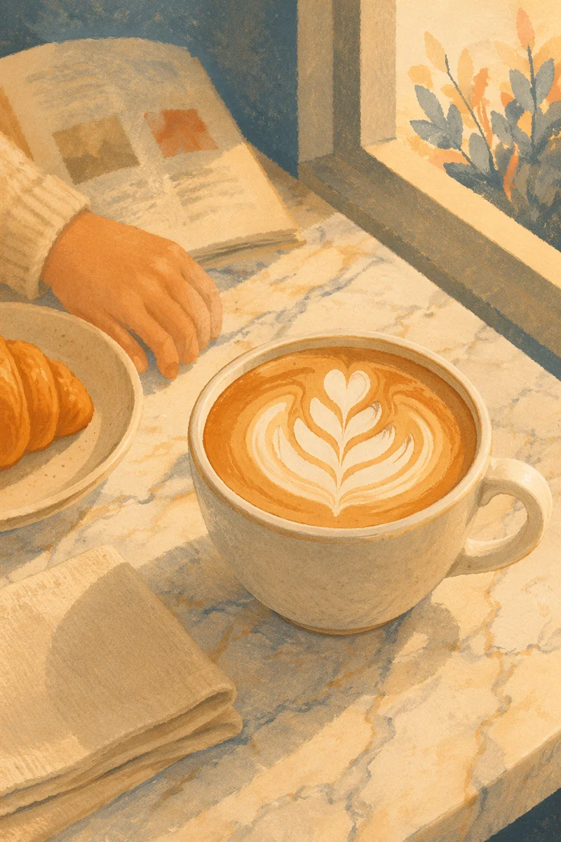 Morning Latte Art by Sunlit Cafe Window