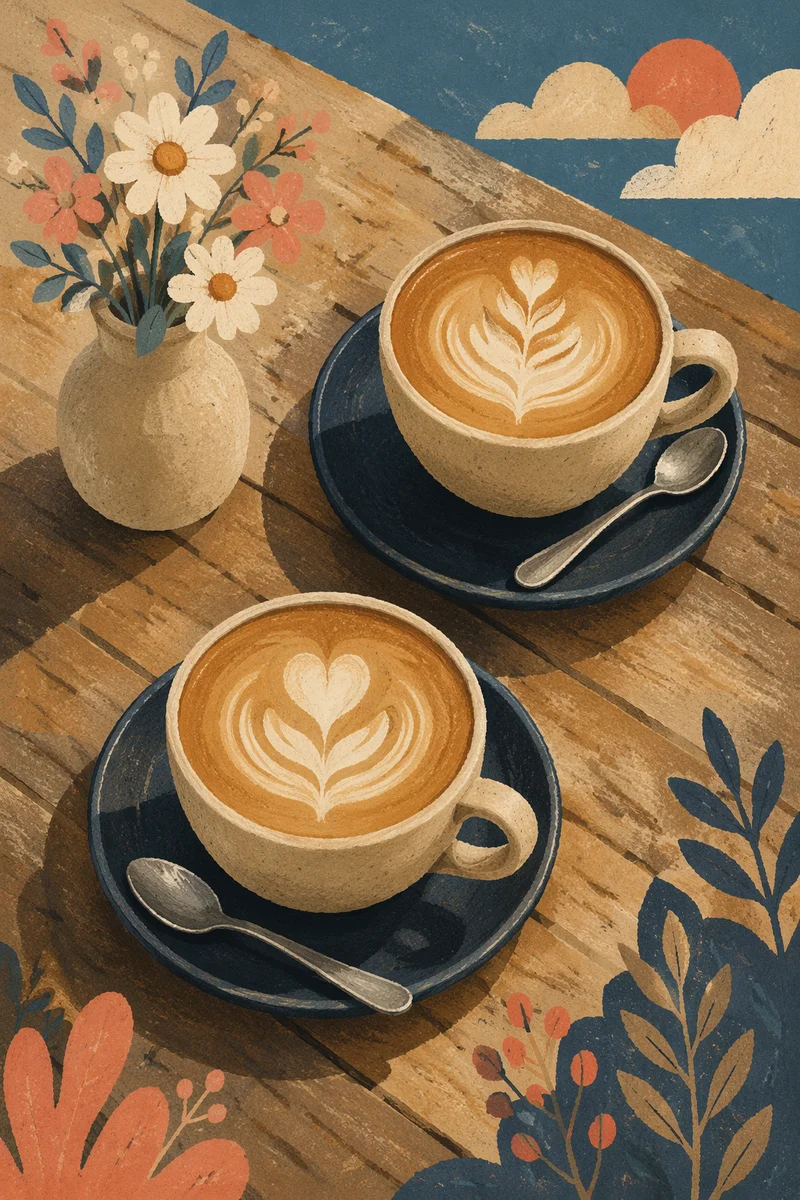 Morning Latte Fellowship on Wooden Table