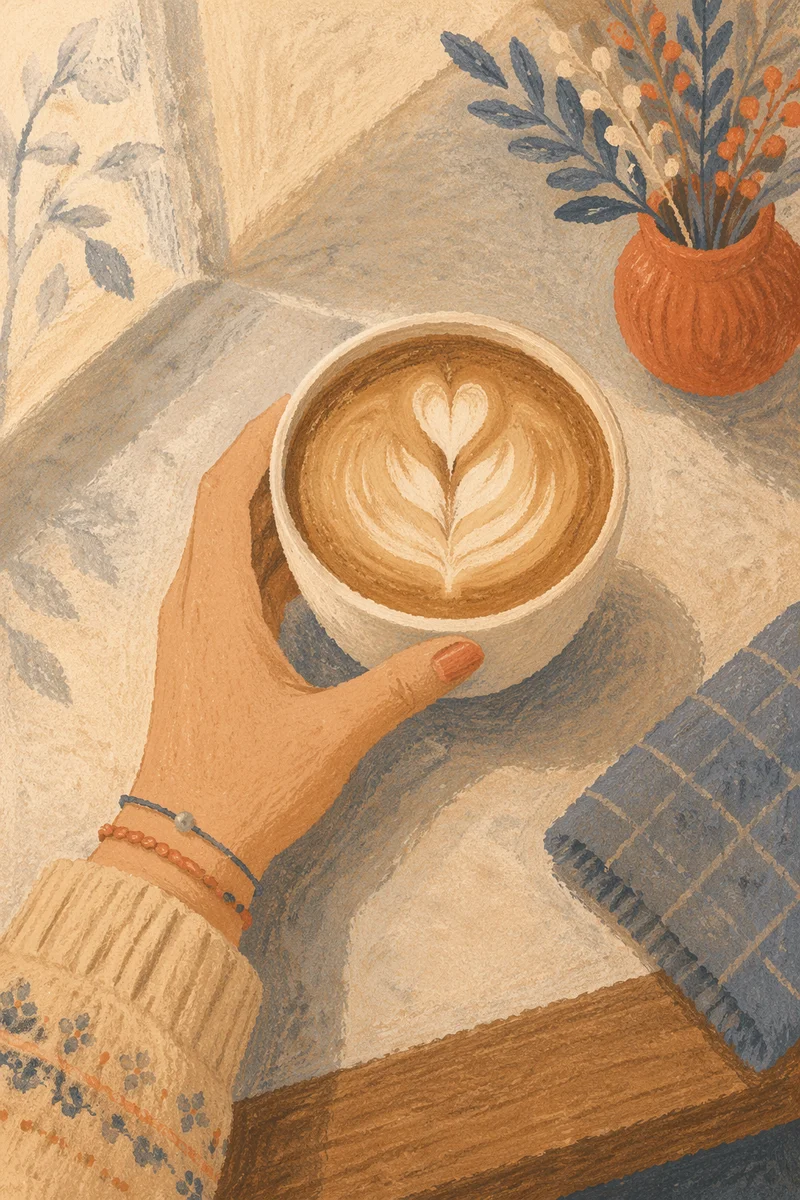 Morning Latte with Heart Leaf Art