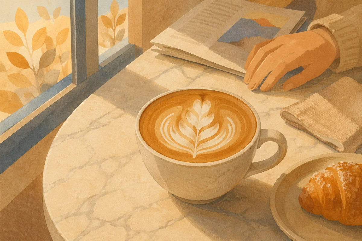 Morning Latte Art by Sunlit Cafe Window