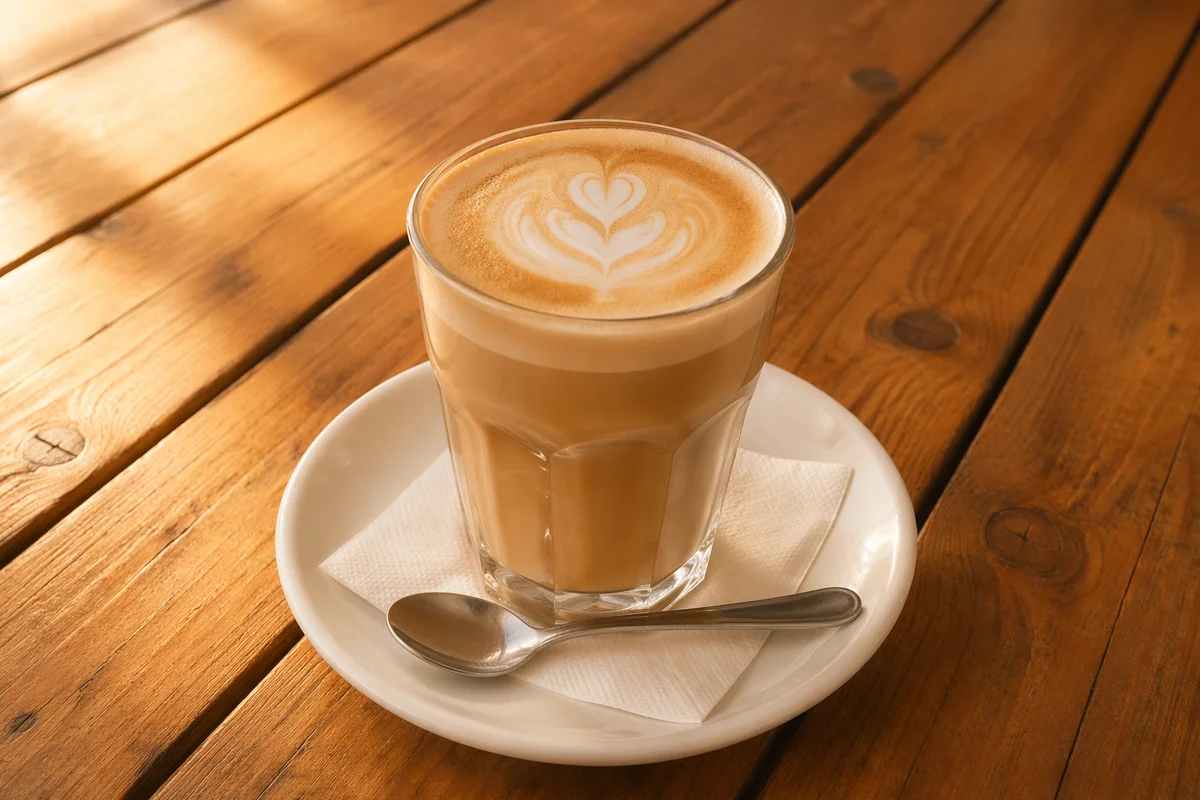 Morning Latte on Honey Wooden Cafe Table