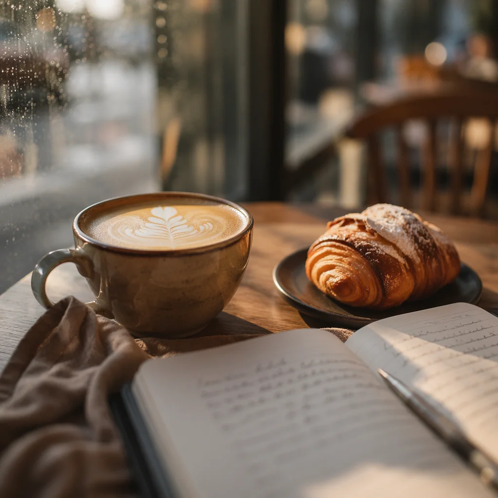 Morning Latte Reflection in Cozy Cafe