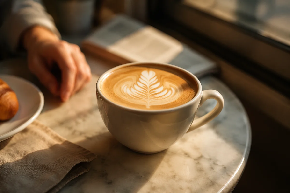 Morning Latte Art by Sunlit Cafe Window