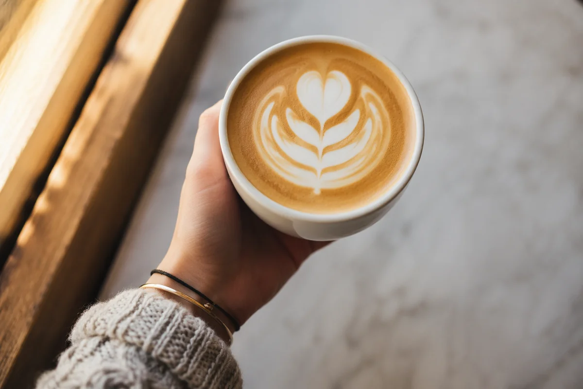 Morning Latte with Heart Leaf Art