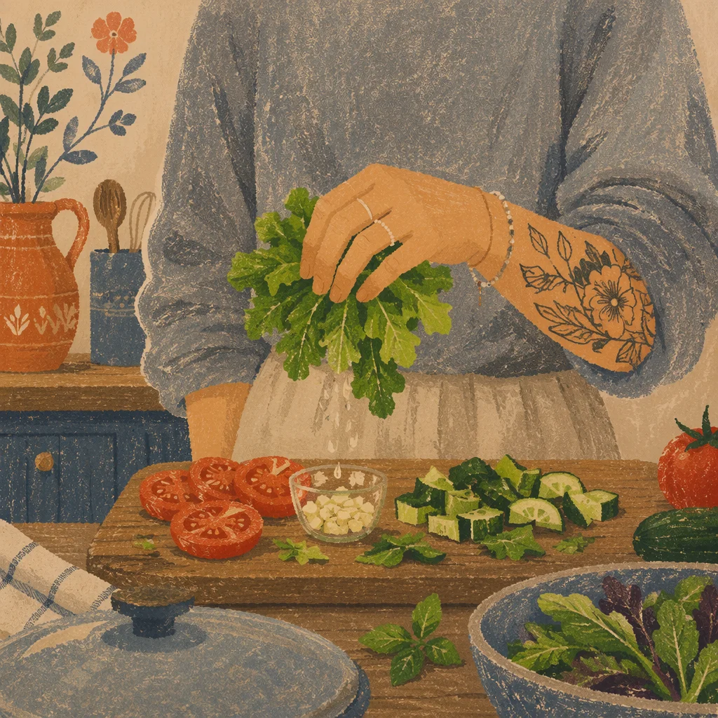 Fresh Vegetable Preparation in Cozy Home Kitchen