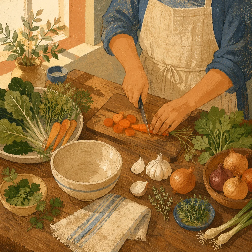 Hands Preparing Vegetables for Shared Meal