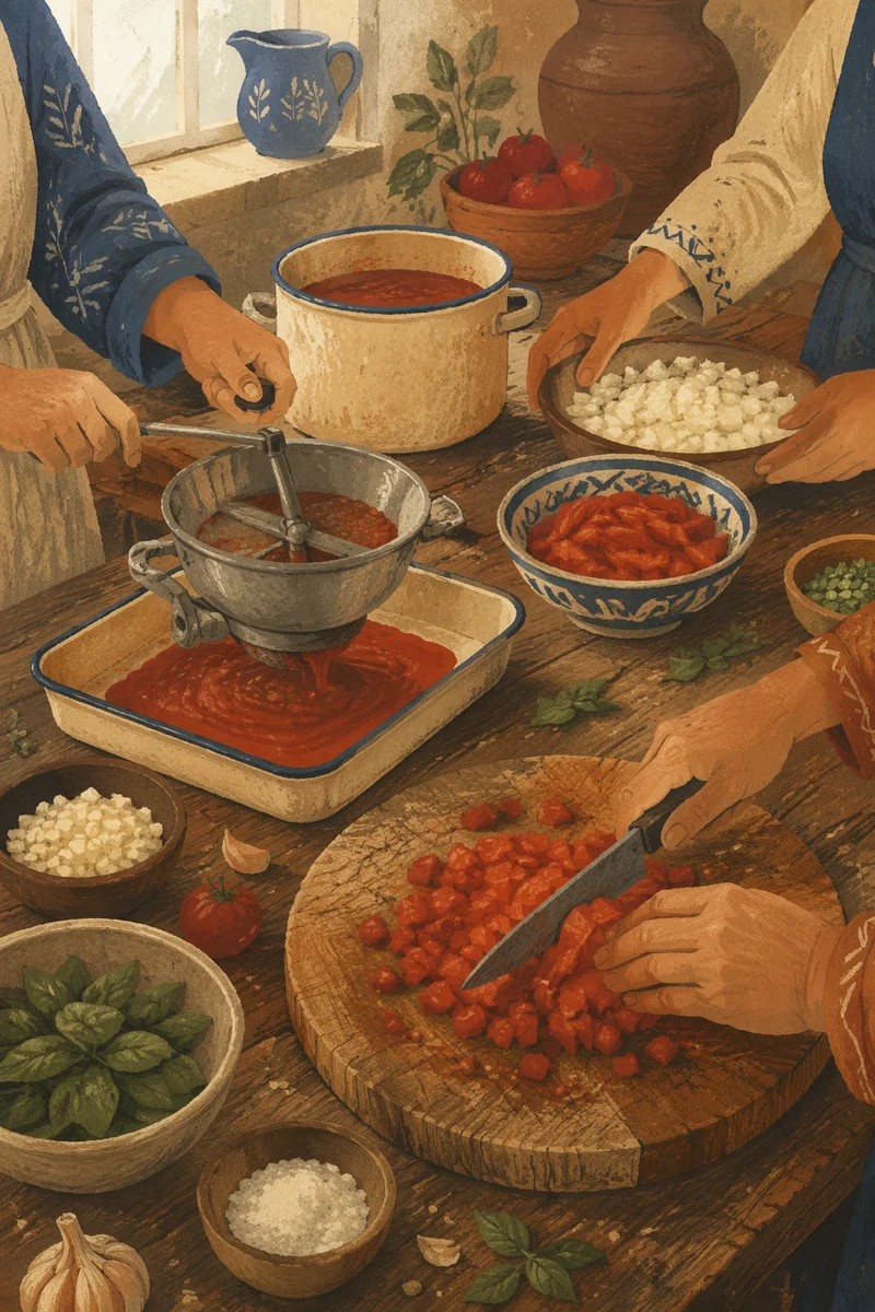 Communal Kitchen Hands Preparing Fresh Vegetables